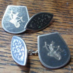 Sterling Silver Siam Heart Cuff Links with  Niello Mekkala Goddess